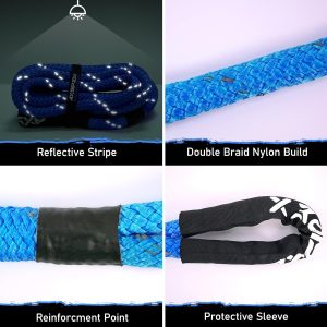 AXSIPEIX kinetic recovery rope kit, 1-inch diameter, 30 feet long, with reflective fibers and two soft shackles for off-road vehicle towing and recovery