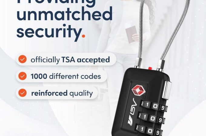 Close-up of BV TSA-approved travel locks on suitcase zippers, featured in a review on travel safety and lock performance.