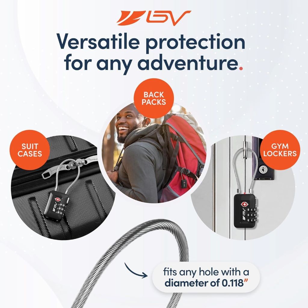 BV TSA-approved black combination travel locks, shown as a 2-pack set for luggage security.