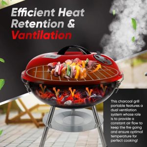 Compact Gas One charcoal grill with dual vents and locking lid, perfect for tailgating or small-space barbecues.