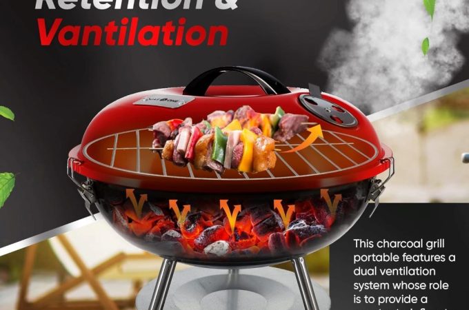 Compact Gas One charcoal grill with dual vents and locking lid, perfect for tailgating or small-space barbecues.