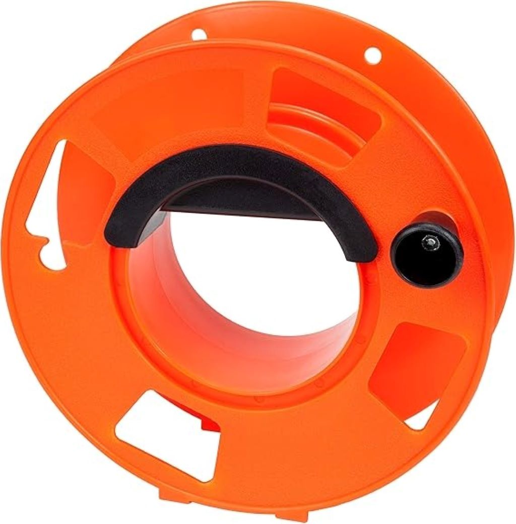 Close-up of Bayco KW-110 Cord Reel in bright orange, featured in an honest product review on cord management.