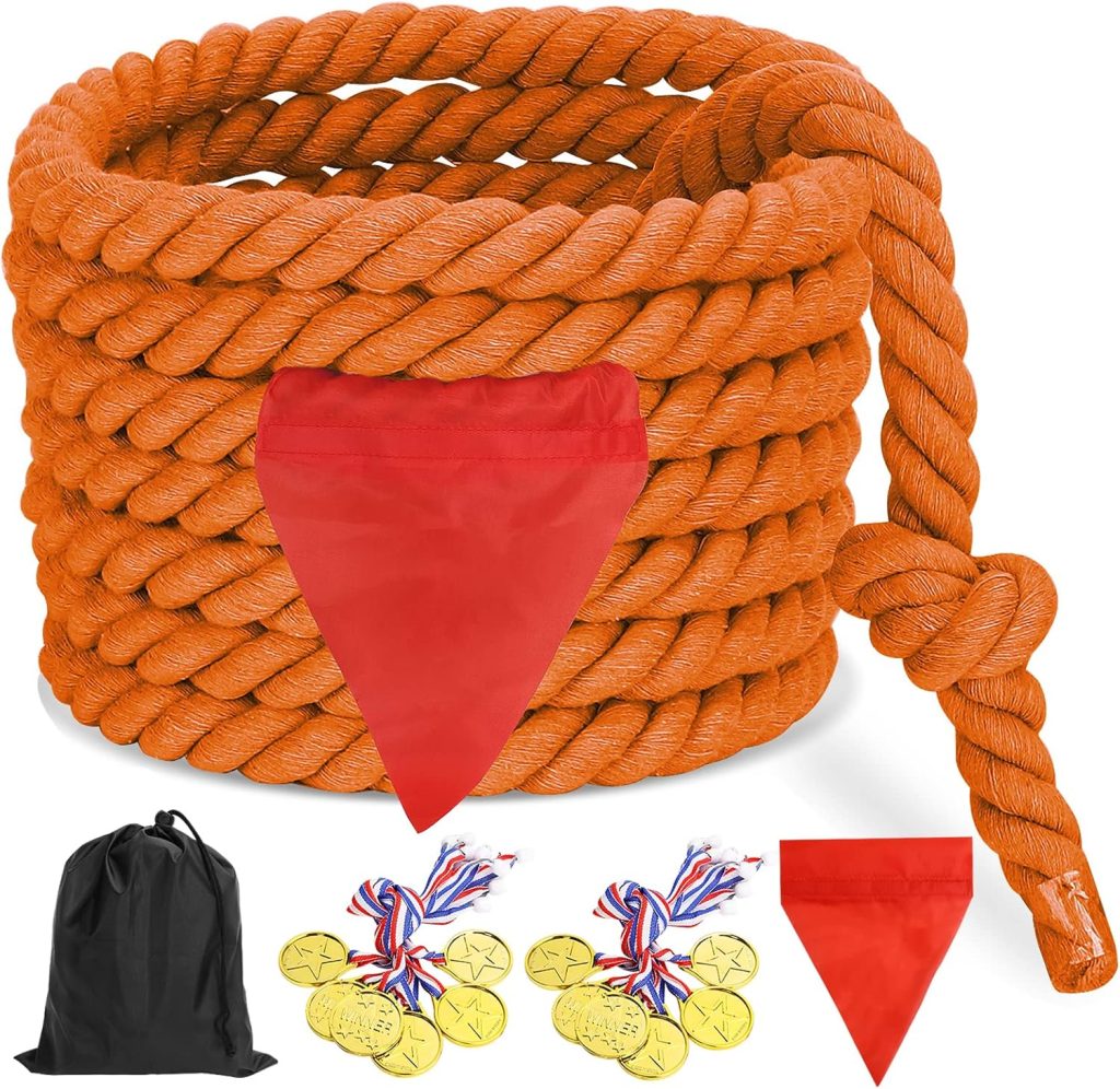 CWLAKON 20-foot tug of war rope, durable braided design with easy-grip texture