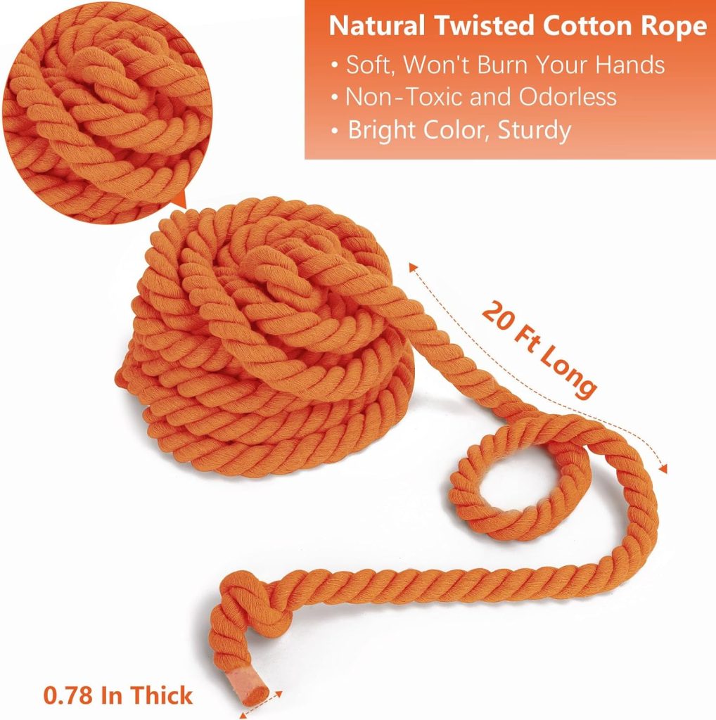 CWLAKON 20-foot tug of war rope, durable braided design with easy-grip texture, suitable for outdoor games and team activities