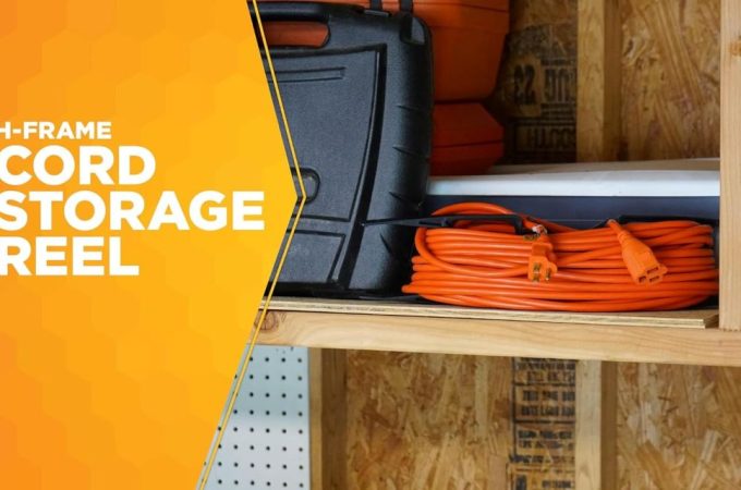 Close-up of Woods extension cord wrap designed for light-duty use and easy storage