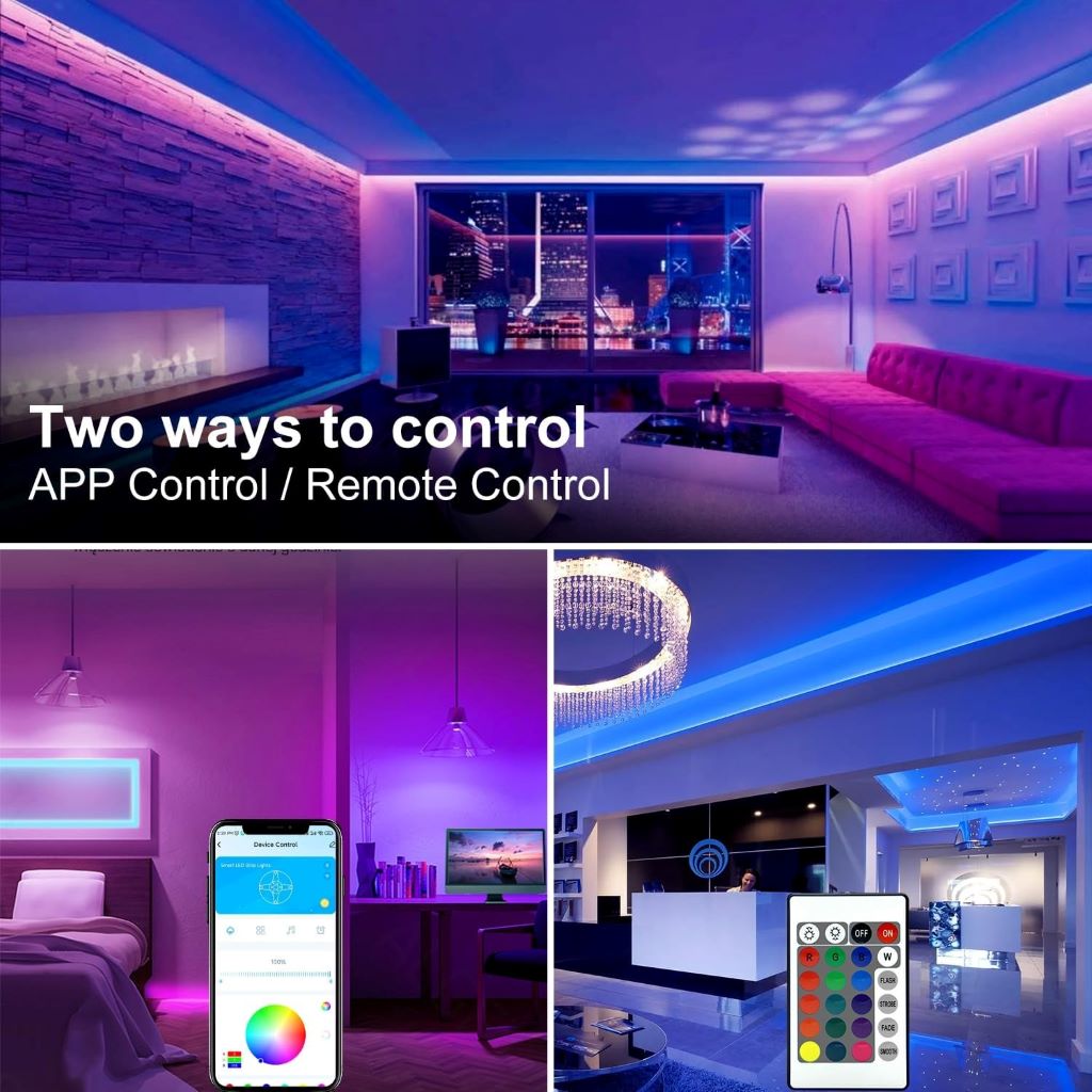 Glowing multicolor LED strip lights from DAYBETTER creating a fun vibe in a modern bedroom setup