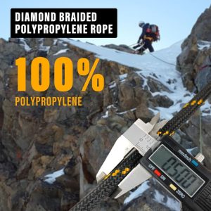Close-up of GIAHAND 1/2” diamond braided rope, showing thick, durable, high-strength fibers for outdoor use.