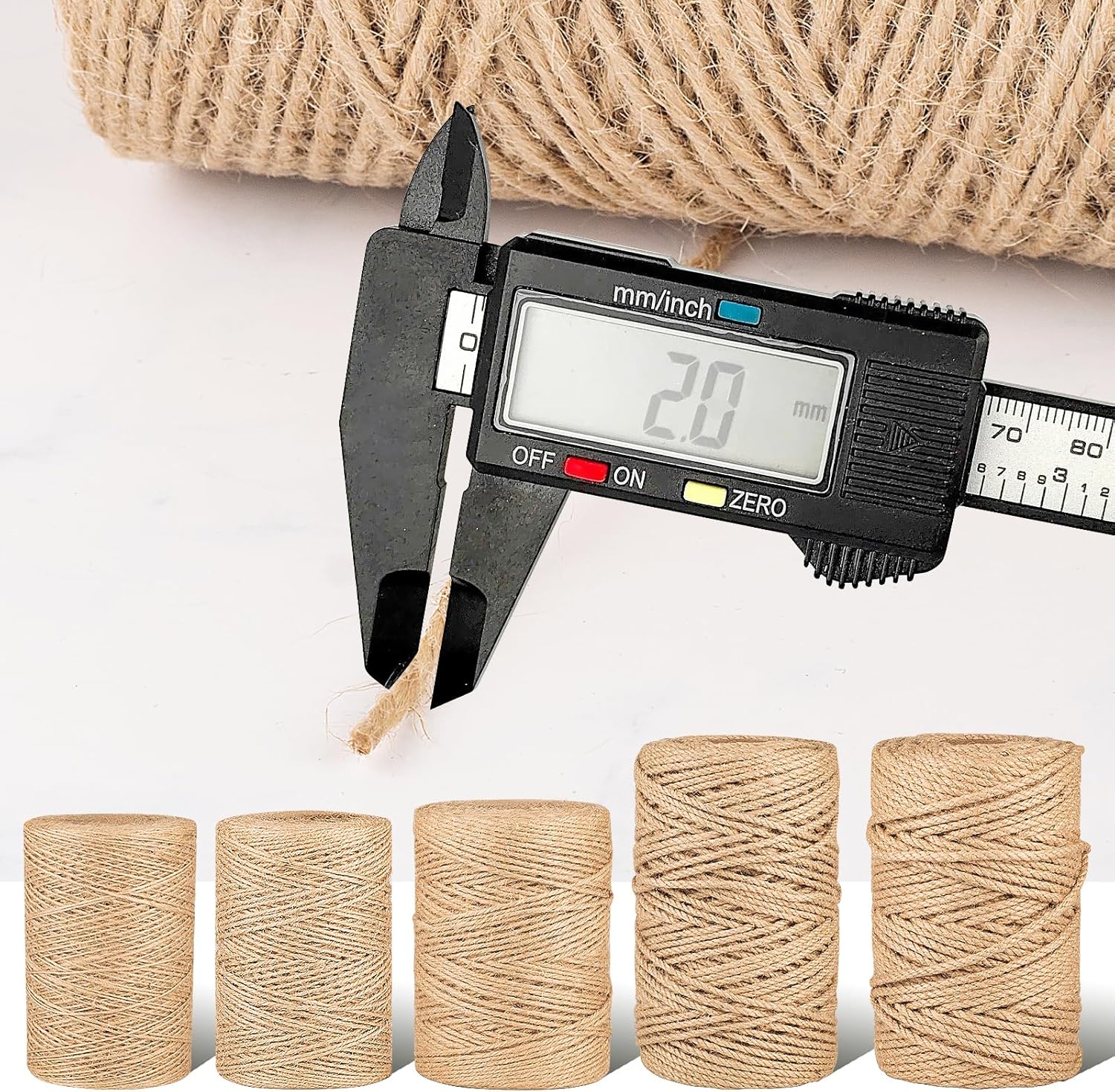 Roll of DimiGlobal natural brown jute twine, thick and thin strands, suitable for crafting and gardening use