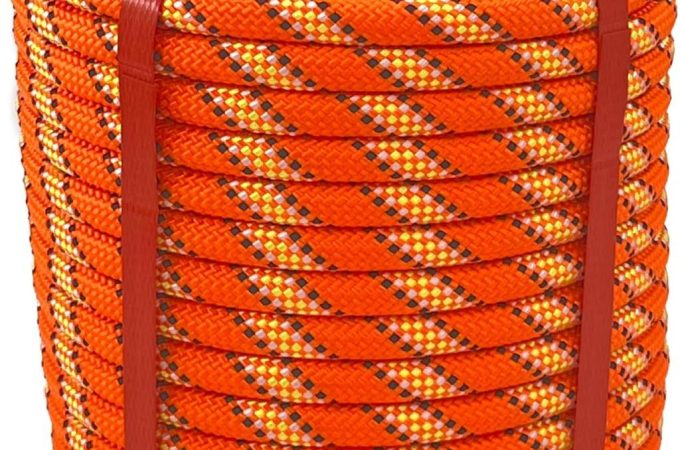 Ezjsdltech black 1/2 inch x 100ft braided polyester arborist rope with 48 strands for outdoor rigging.