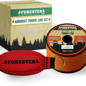 FORESTER Arborist Throw Line Kit showing 166ft ultra-slick polyester rope and throw weight for tree climbing.