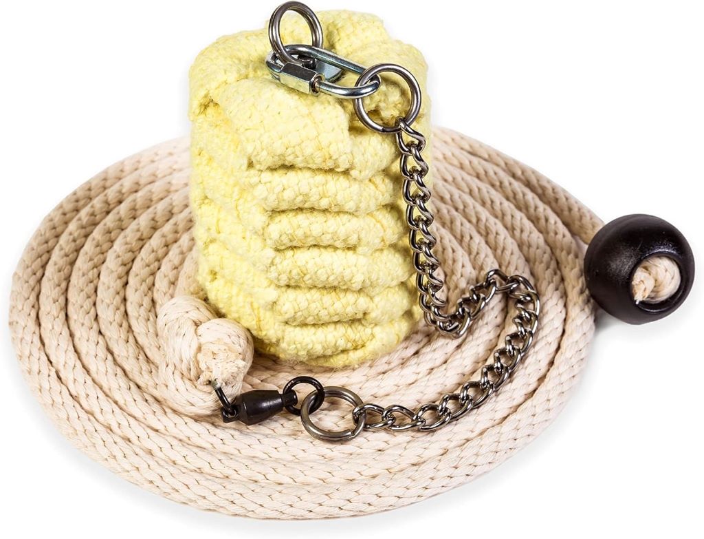 Close-up of FIRE MECCA fire rope dart’s Kevlar head and braided rope, highlighting craftsmanship and heat-resistant design.