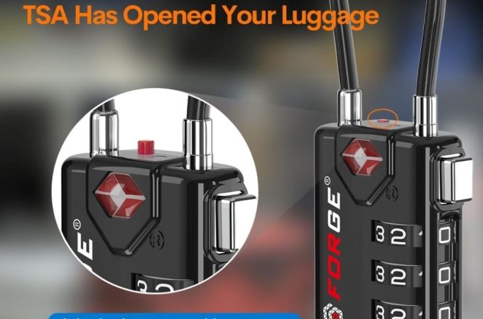 Forge TSA-approved cable luggage locks in black, shown as a 2-pack with resettable combination dials.
