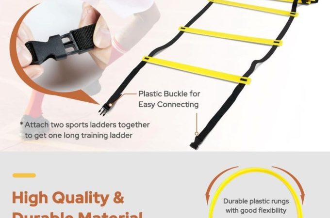 GHB Pro 12-Rung Agility Ladder laid out on grass, 20ft long, ideal for speed and agility training.