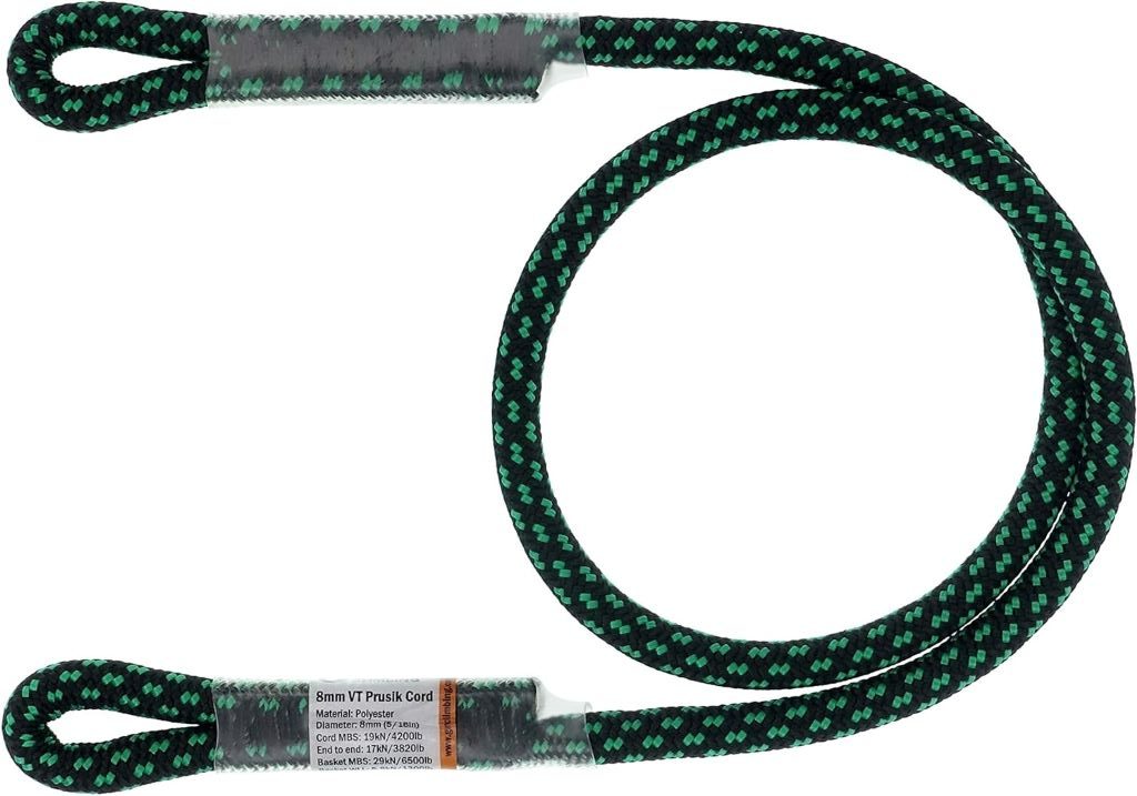 30” and 45” GM Climbing Prusik Swen eye-to-eye pre-sewn cord arranged for outdoor climbing setup.