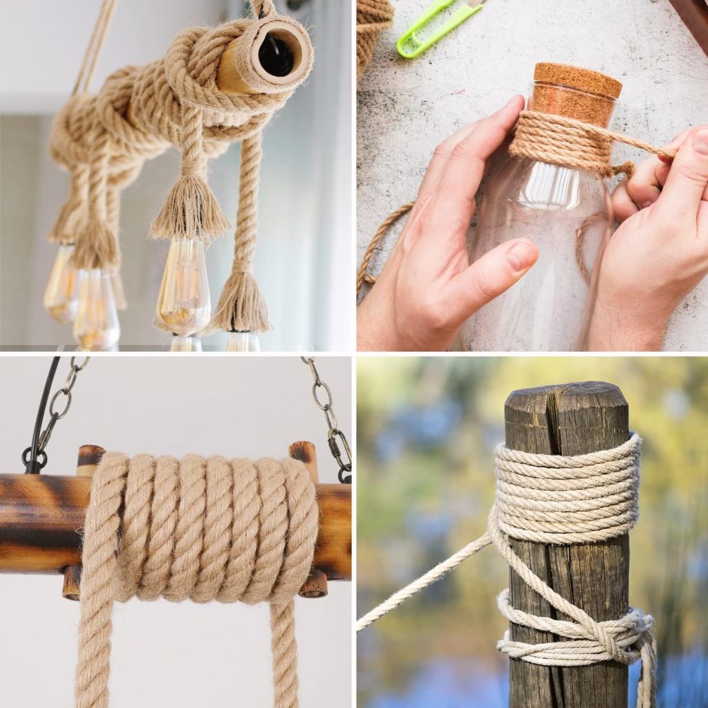 A thick, 1/2-inch diameter manila jute rope, tightly twisted and coiled.