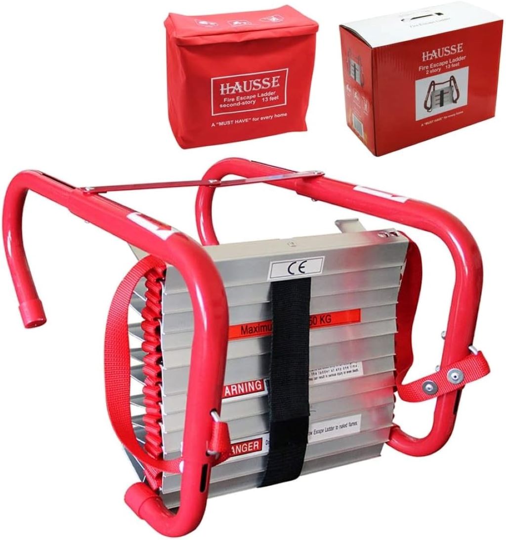 Home safety setup with the Hausse 13ft fire escape ladder, highlighting ease of deployment in emergencies.
