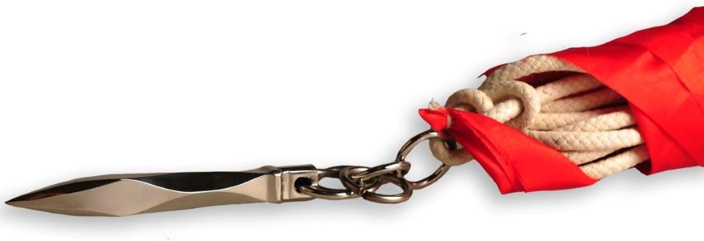 Close-up of ICNBUYS stainless steel rope dart with 13ft rope and red flag, displayed on a white background for product listing.