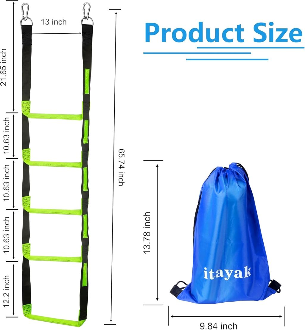 Person climbing the Itayak 5-step rope ladder from a kayak, highlighting its portable design.