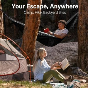 Kootek camping hammock with 500 lb capacity – portable design includes tree straps and carry bag, reviewed for outdoor performance.