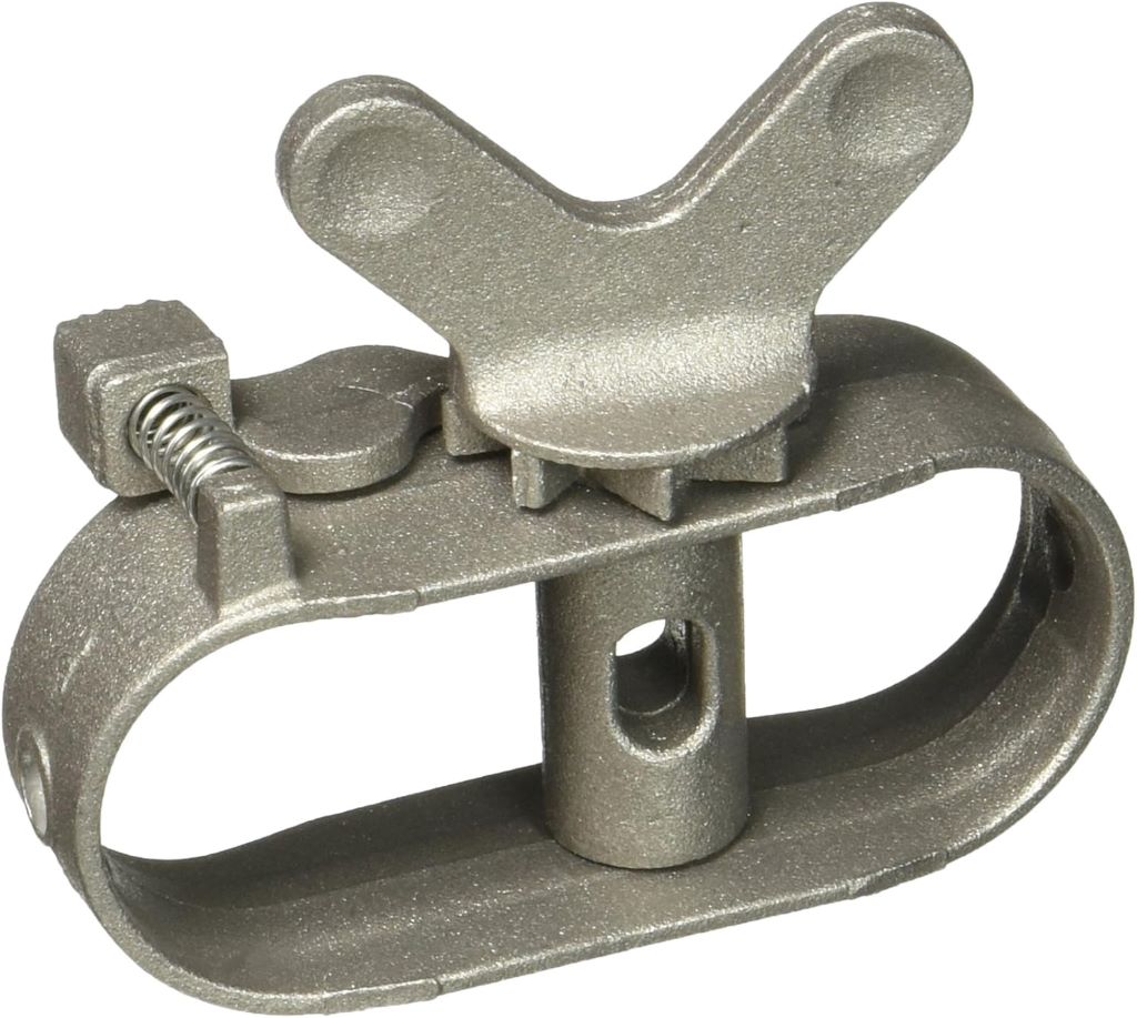 Close-up of Strata Metal Mini Winch clothesline tightener showing rustproof metal build and heavy-duty tension mechanism.