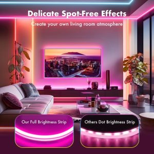 Stylish outdoor setup with MFWW RGB rope lights casting vivid hues; app and remote featured for easy mood lighting control.