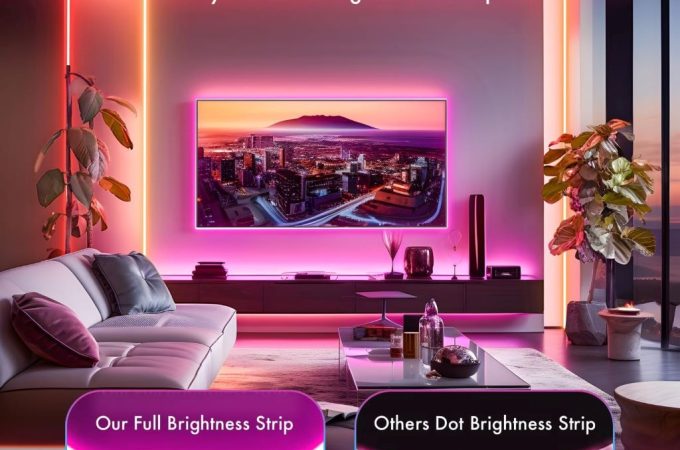 Stylish outdoor setup with MFWW RGB rope lights casting vivid hues; app and remote featured for easy mood lighting control.
