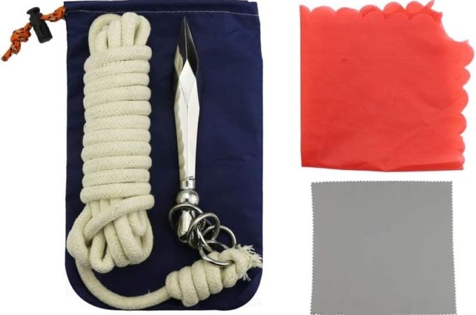 Close-up of PHYSKOW rope dart meteor hammer highlighting durable rope and cushioned ball for martial arts training.