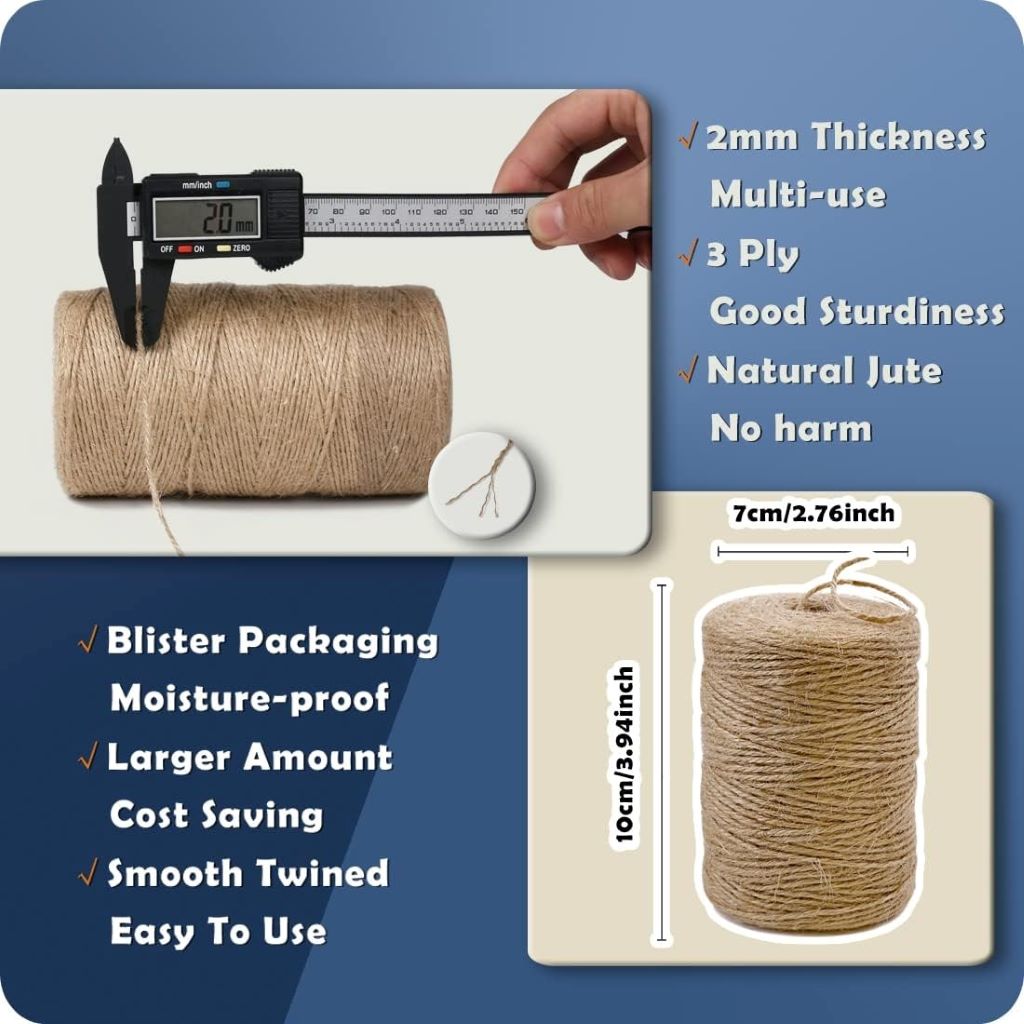 PerkHomy 600-foot natural jute twine spool – biodegradable, durable cord ideal for gardening, crafting, and DIY projects.