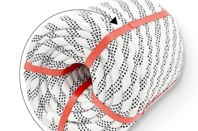 Glfcai 1/2 inch x 150ft white polyester braided bull rope coiled for arborist tree work.