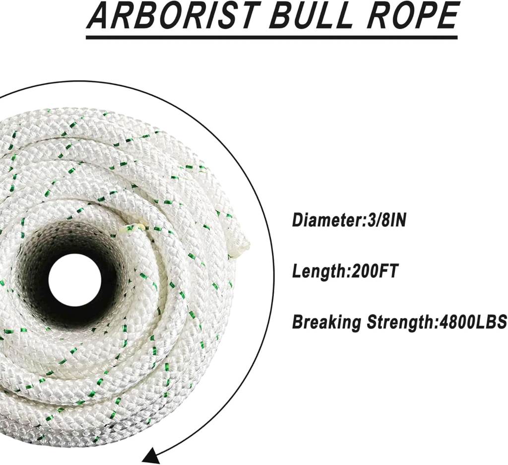 Labworkauto professional arborist bull rope, 4800 lbs capacity, 200 ft long, 3/8 inch polyester braid