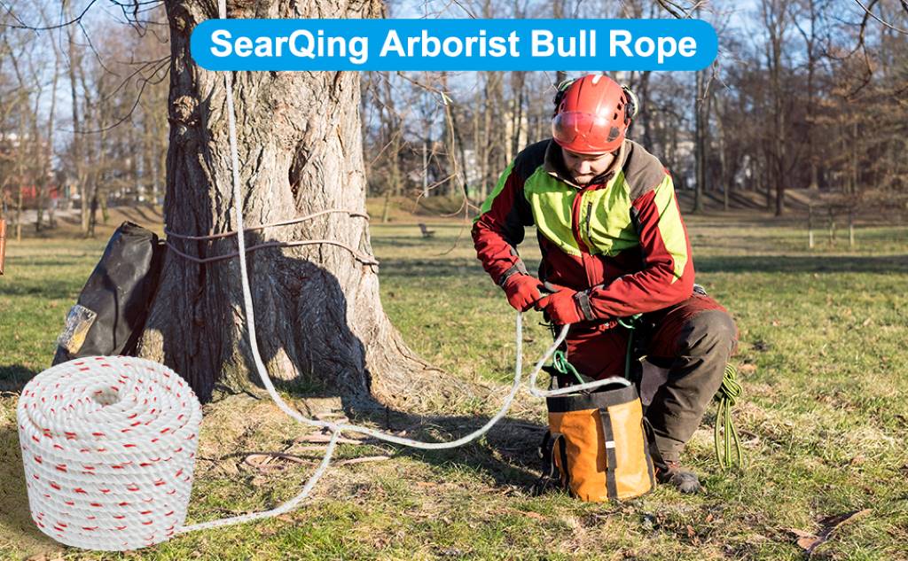 Heavy-duty 200 FT bull rope in red and white pattern for outdoor rigging and swings