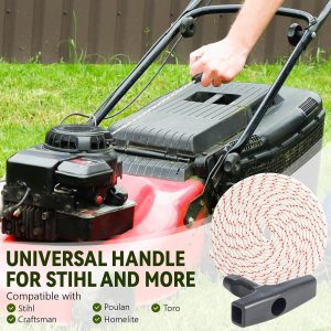 3-pack pull cord rope with handle – 10 ft x 9/64" (3.5mm) replacement starter rope for lawn mowers, generators, and chainsaws.