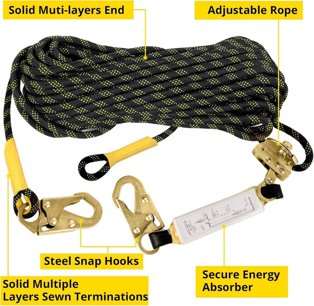 Heavy-duty TRSMIMA fall protection rope kit designed for roof safety and tree climbing.