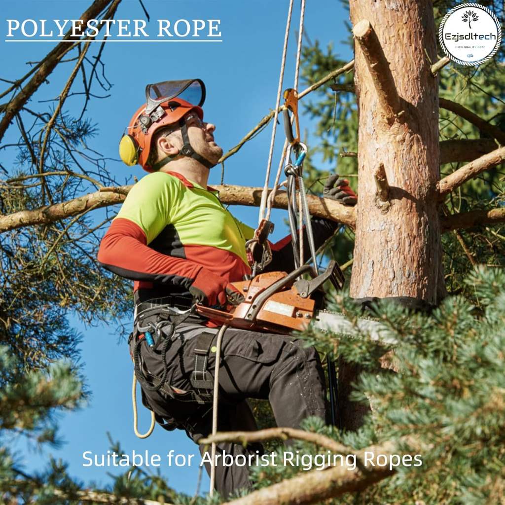 Durable polyester braided arborist rigging rope in black, ideal for swings and outdoor applications.
