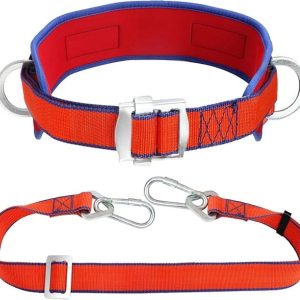 Close-up of Trsmima safety harness with updated waist pad and adjustable lanyard for secure climbing.