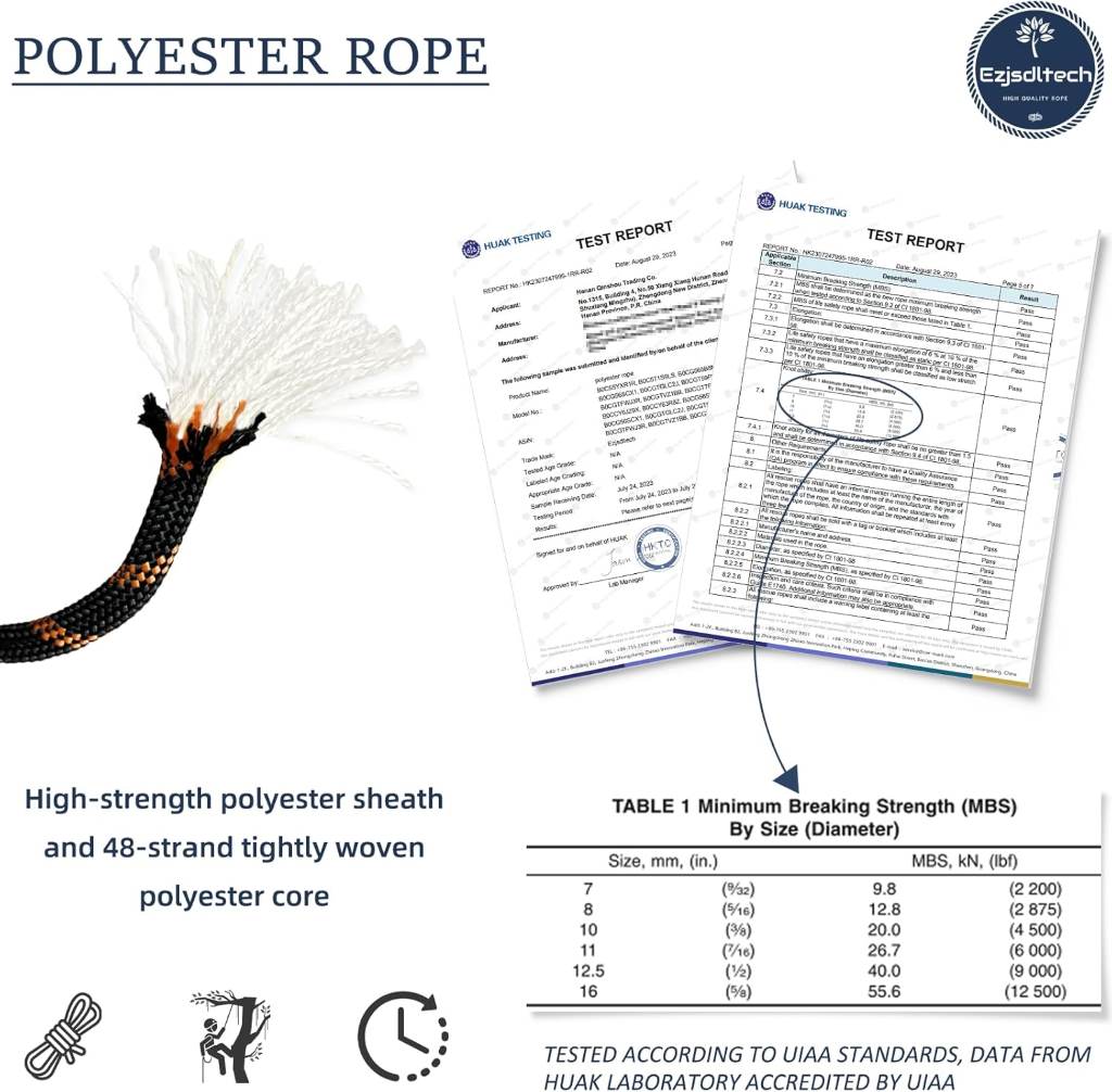 Durable polyester arborist rope ideal for construction, sailing, and outdoor use