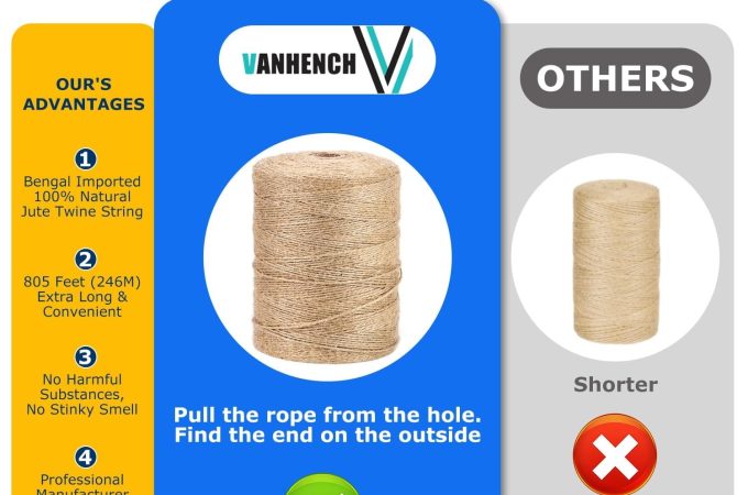 Eco-friendly Vanhench jute twine roll with 805 feet of natural fiber – featured in honest reviews and expert tips for everyday use.