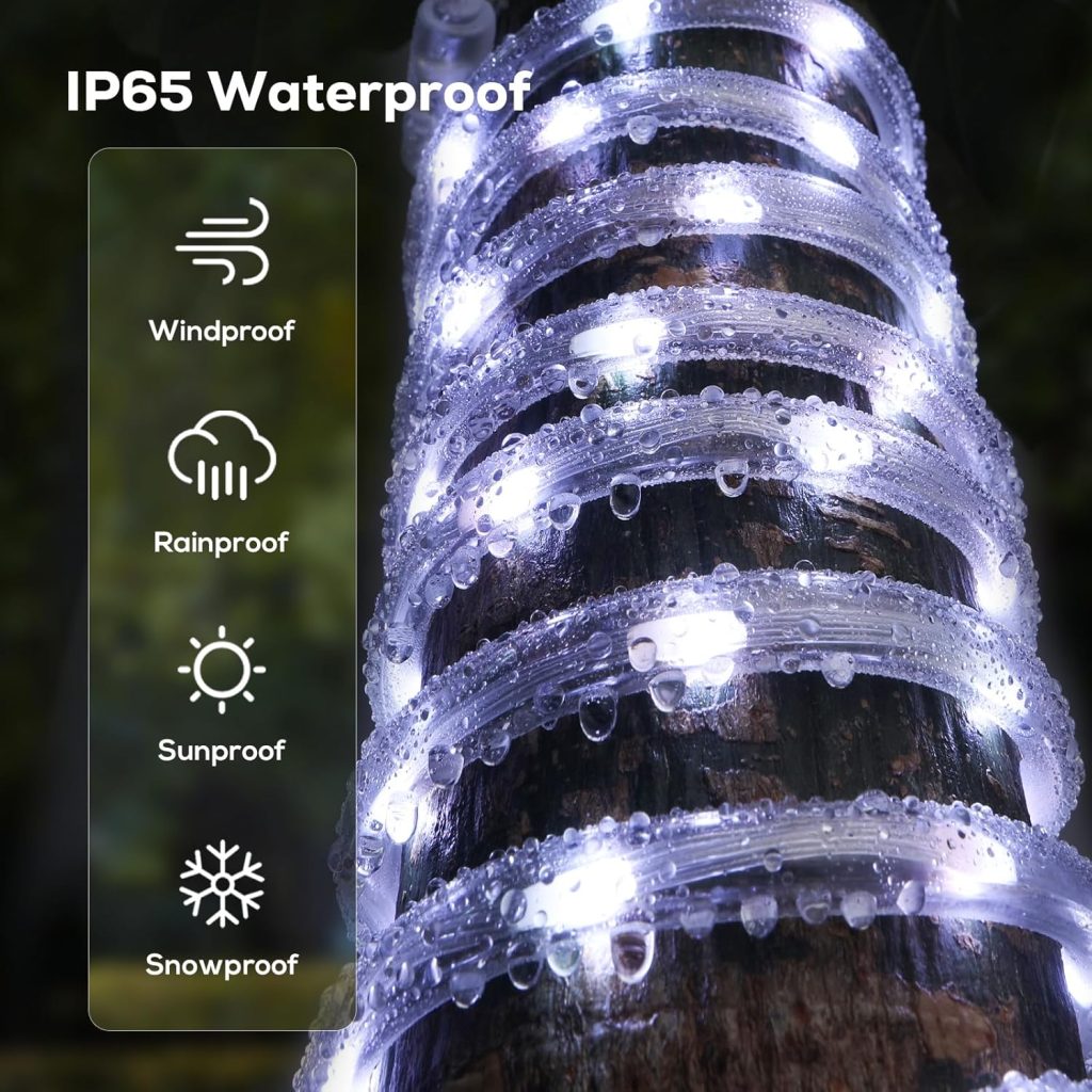 100-foot waterproof LED rope lights with 720 LEDs and a remote control for multiple lighting modes.