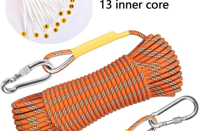 Long XBEN climbing rope stretched out, highlighting strength and versatility for climbing and emergency use.