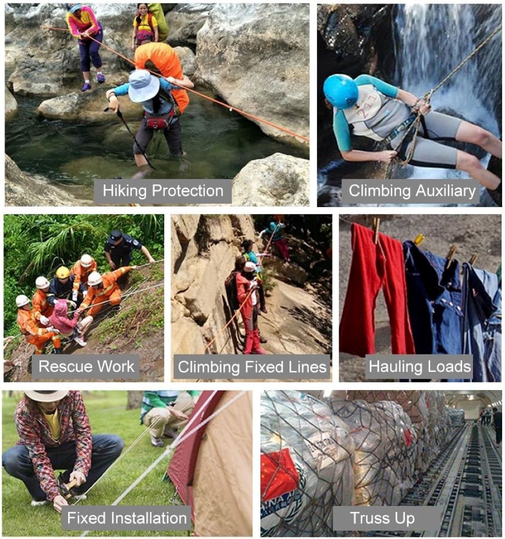 XBEN outdoor climbing rope coiled on the ground, showing durable static design for climbing and rescue.
