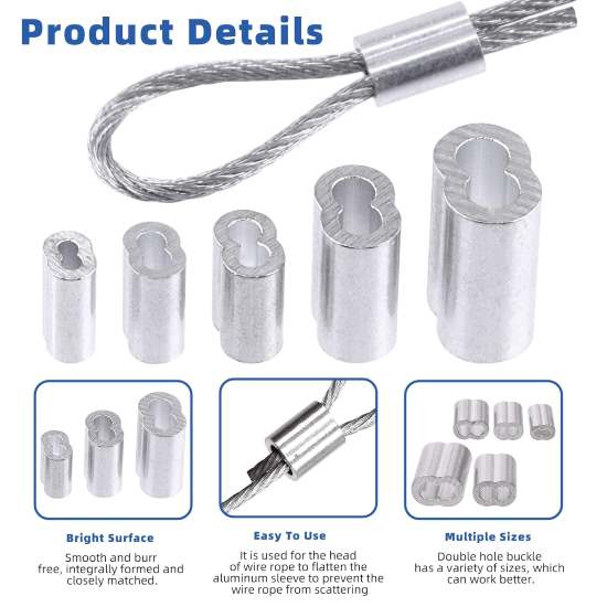 Glarks 210Pcs Stainless Steel Wire Rope Cable Thimbles and Aluminum Crimping Loop Sleeve Kit