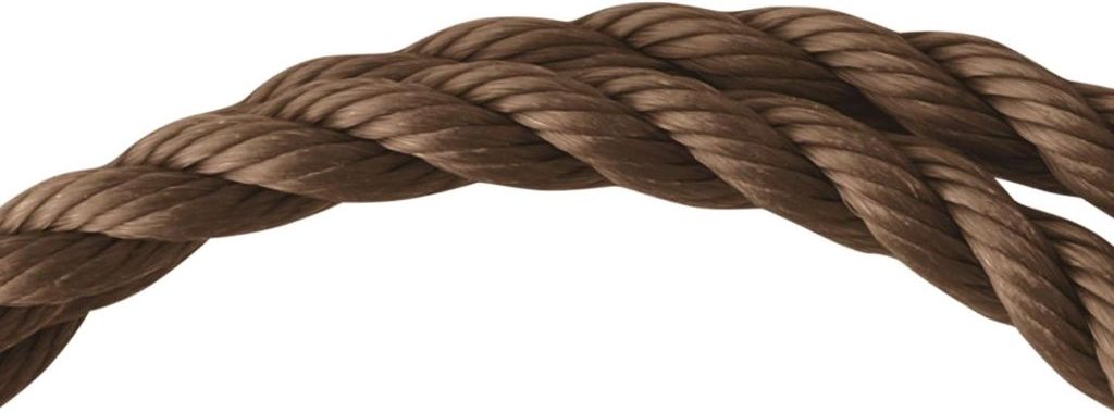 Heavy-duty 1/2 x 50 ft brown poly rope ideal for outdoor projects and secure tying