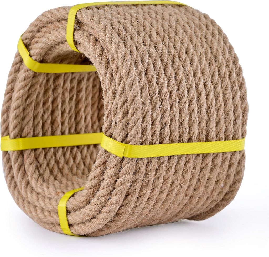 MKMJ 1/2 inch x 100Ft natural jute hemp rope for swings, crafts, hammocks, and outdoor heavy duty use