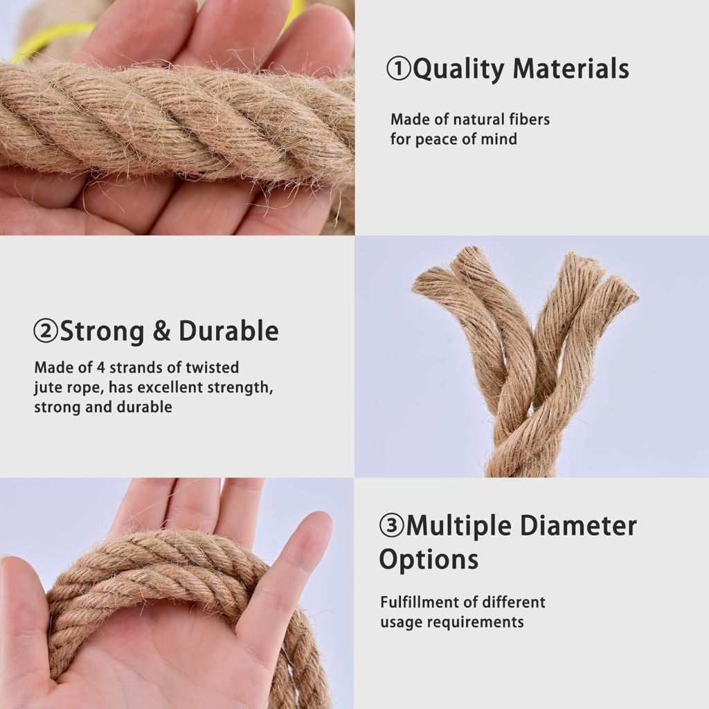 Durable thick hemp rope 100Ft long – ideal for tug of war, nautical projects, lasso, and DIY crafts
