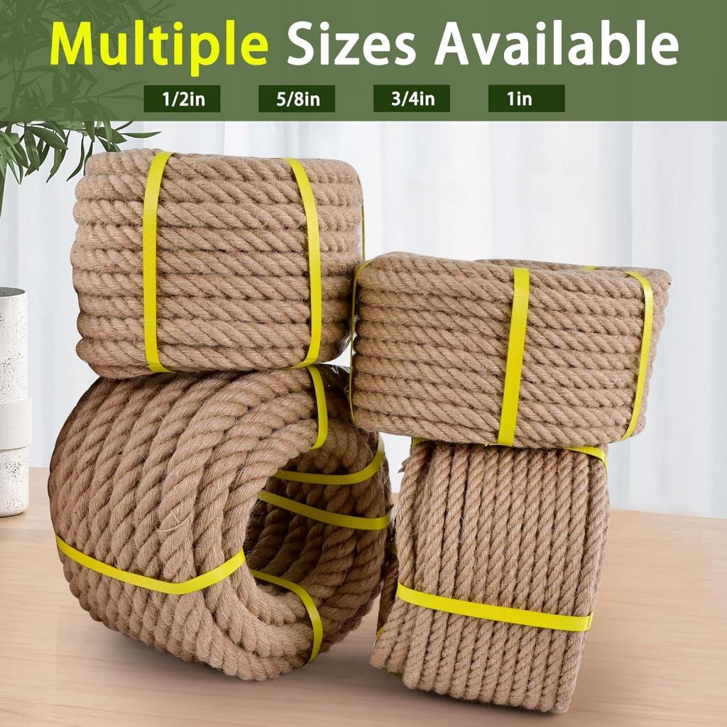 Heavy duty natural jute rope 1/2 inch for outdoor swings, hammocks, and versatile craft projects