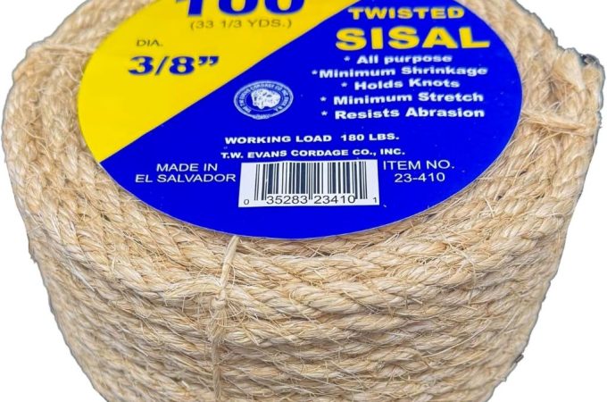 Durable natural fiber sisal rope, 100ft length by T.W. Evans Cordage