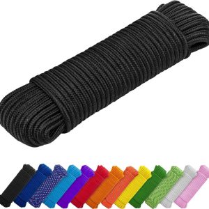 TECEUM 1000lb utility rope in black, durable diamond-braided cord for outdoor and indoor use