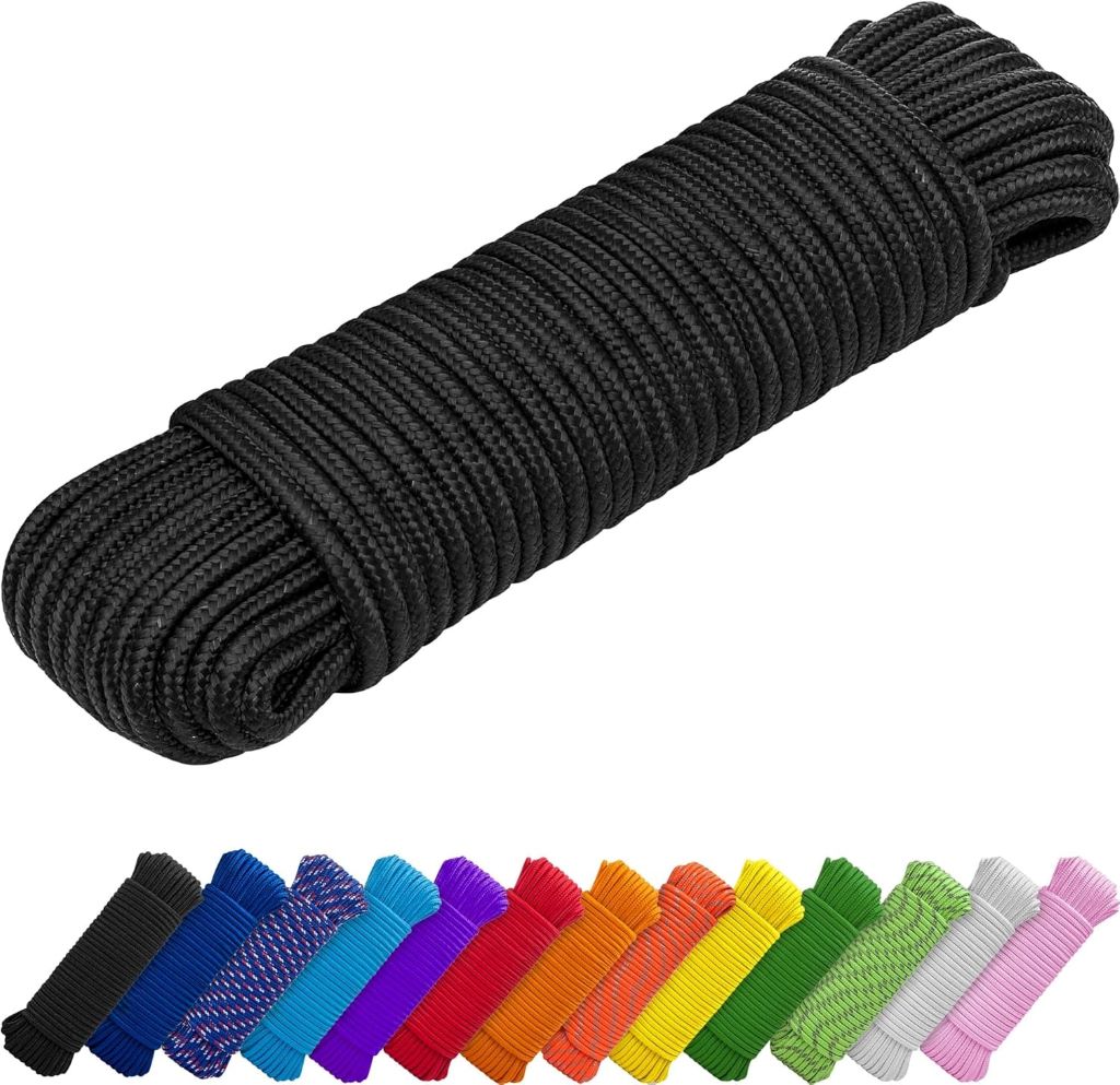 TECEUM 1000lb utility rope in black, durable diamond-braided cord for outdoor and indoor use