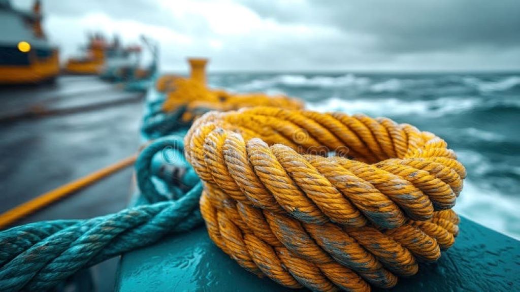 Powerful marine ropes secured on a boat, symbolizing durability and maritime reliability