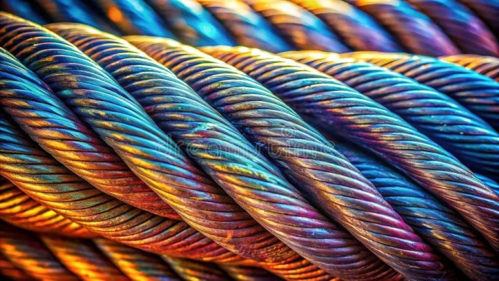 Close-up of a heavy-duty industrial rope supporting a load, highlighting strength and durability in workplace operations
